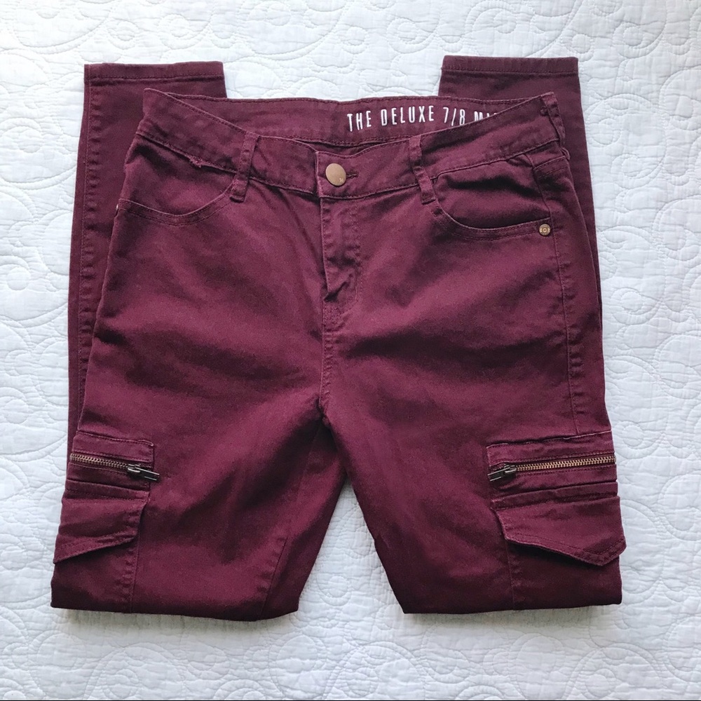 Cotton On Burgundy Midrise Cargo Skinny Jeans Sz 8